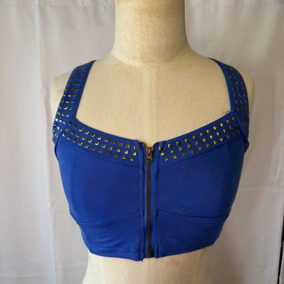 Color Story 90s Inspired Retro Studded Zip Front Cross Back Crop Top Size Small - Picture 1 of 7